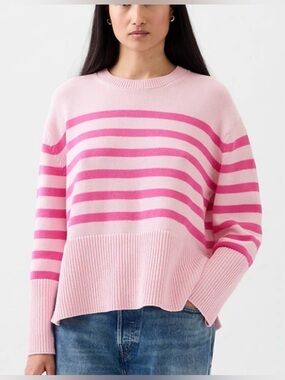 The Gap 24/7 Split Hem Stripe Sweater Pink Crewneck Cotton Size XS